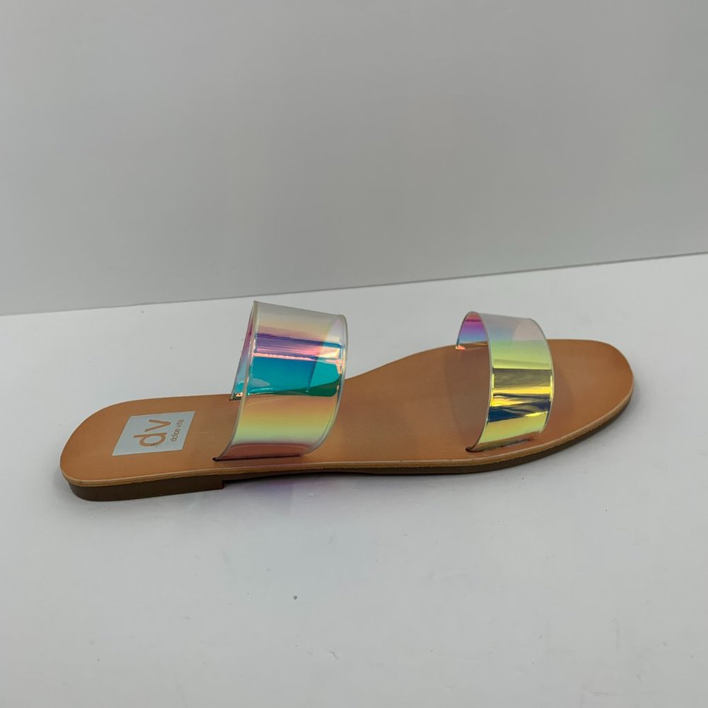 DV Dolce Vita Jane Iridescent double strap flat slide clear sandal new 8 - Picture 6 of 9